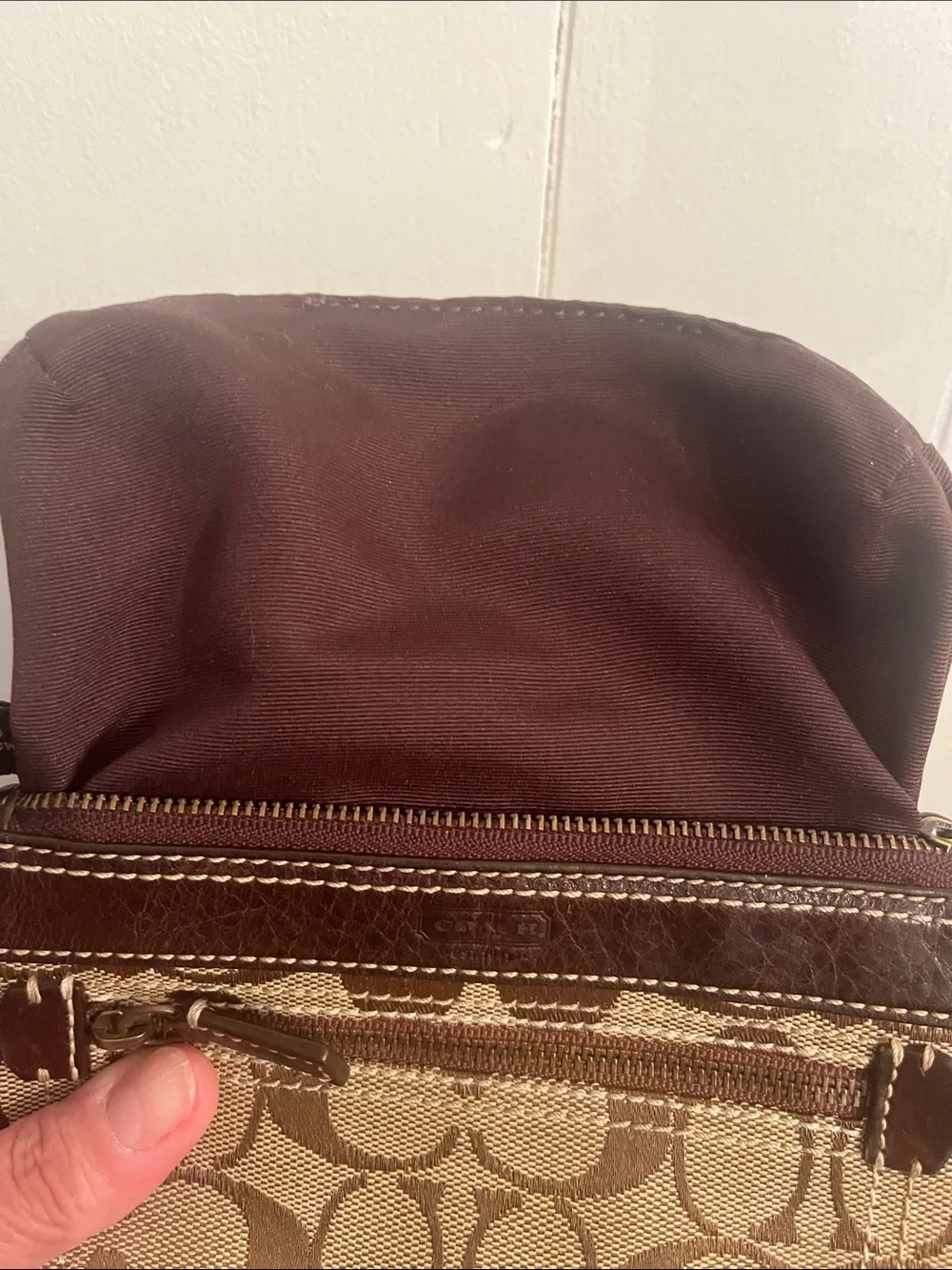 Coach Brown Signature Canvas Wristlet with Dark Brown Leather Trim